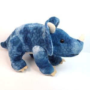 Hug Fun Triceratops Dinosaur Stuffed Animal Plush 25" Blue Dinosaur Ribbed Belly